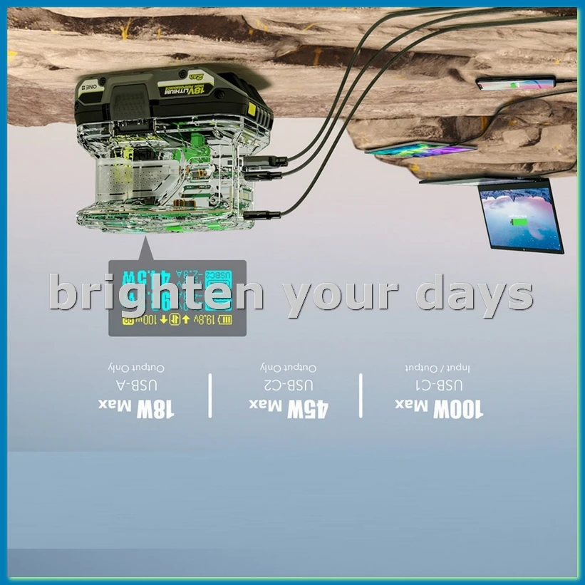 

Быстрое зарядное устройство для 18 В ONE+ Зарядное устройство для литиевой батареи 100 Вт Быстрая зарядка USB-порт Двустороннее зарядное устройство-ABFT