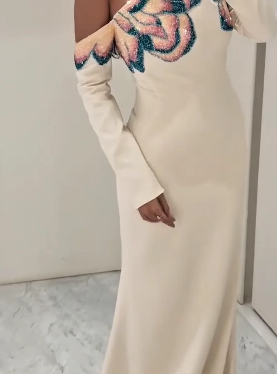 Białe Kryształowe Sukienki na Bal Maturalny Syrenka z Odkrytymi Ramionami Długie dla Kobiet 2026 Długi Rękaw Formalne Suknie Wieczorowe Szyte na Miarę