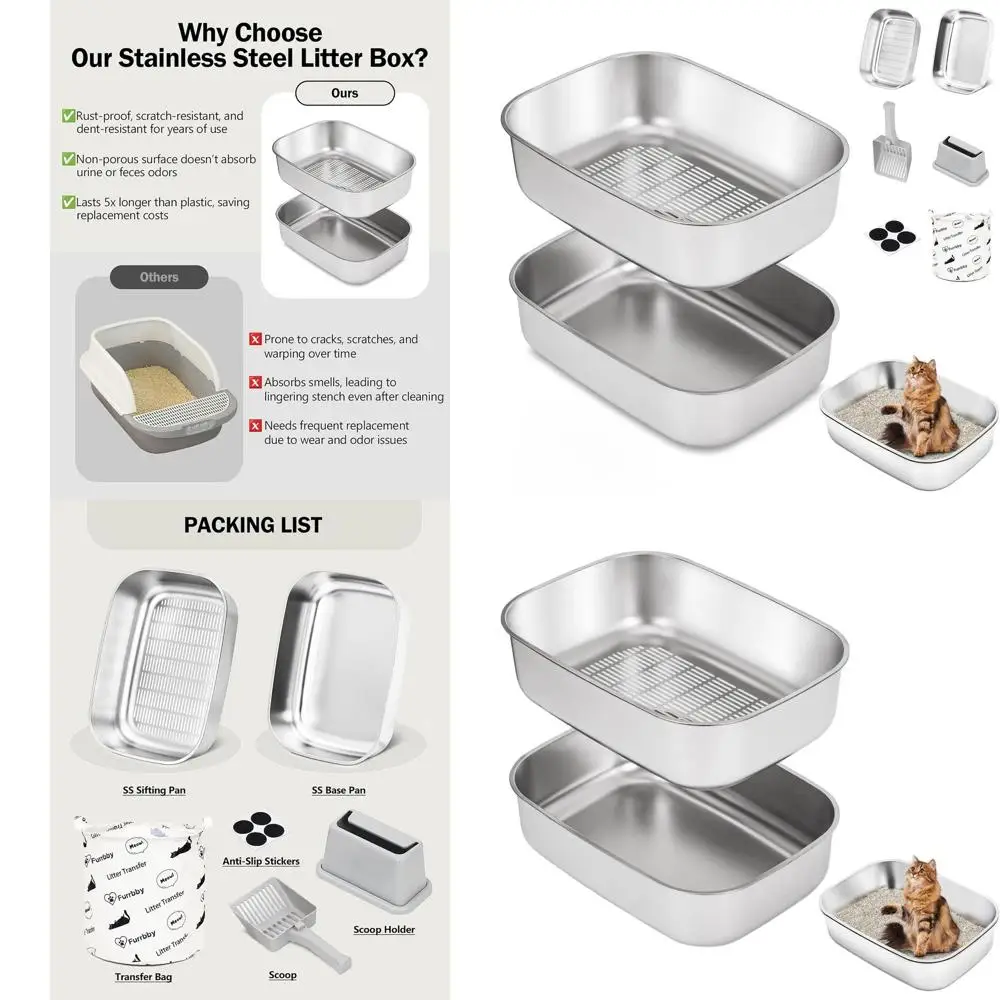 

Очень большой металлический просеивающий лоток с крышкой и лопаткой для больших кошек, контролем запаха, легко чистится (22,8 x 16,1 x 6,5 дюйма)