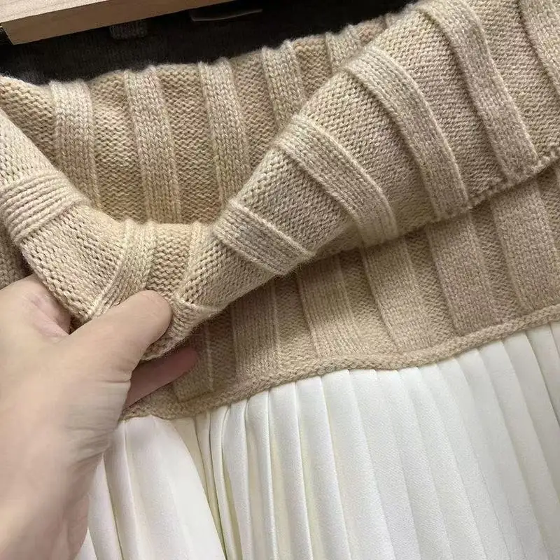 Menina quente emendado saia curta outono e inverno nova cintura elástica a linha de cintura alta bolo saia plissada saia pequena