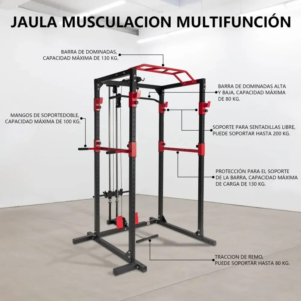 Multi-functional Power Cage, Adjustable Muscle Cage, Pull-up Bar, Squat Cage, Dip and Rowing Station, Multipower Home Gym Workou