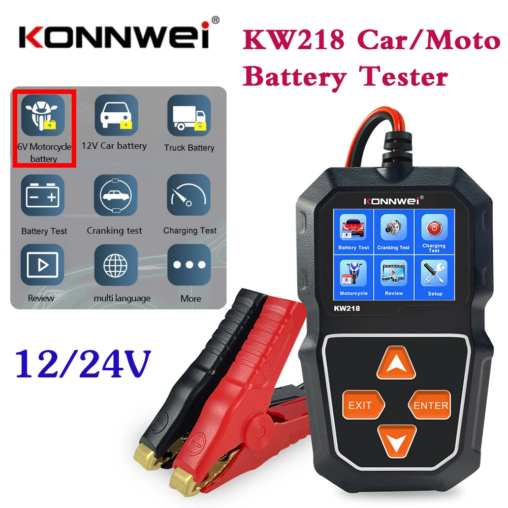 KONNWEI KW218 Car Battery Tester 6V 12V Car Motorcycle Truck System Analyzer 2000CCA Charging Cranking Test Tool PK KW650