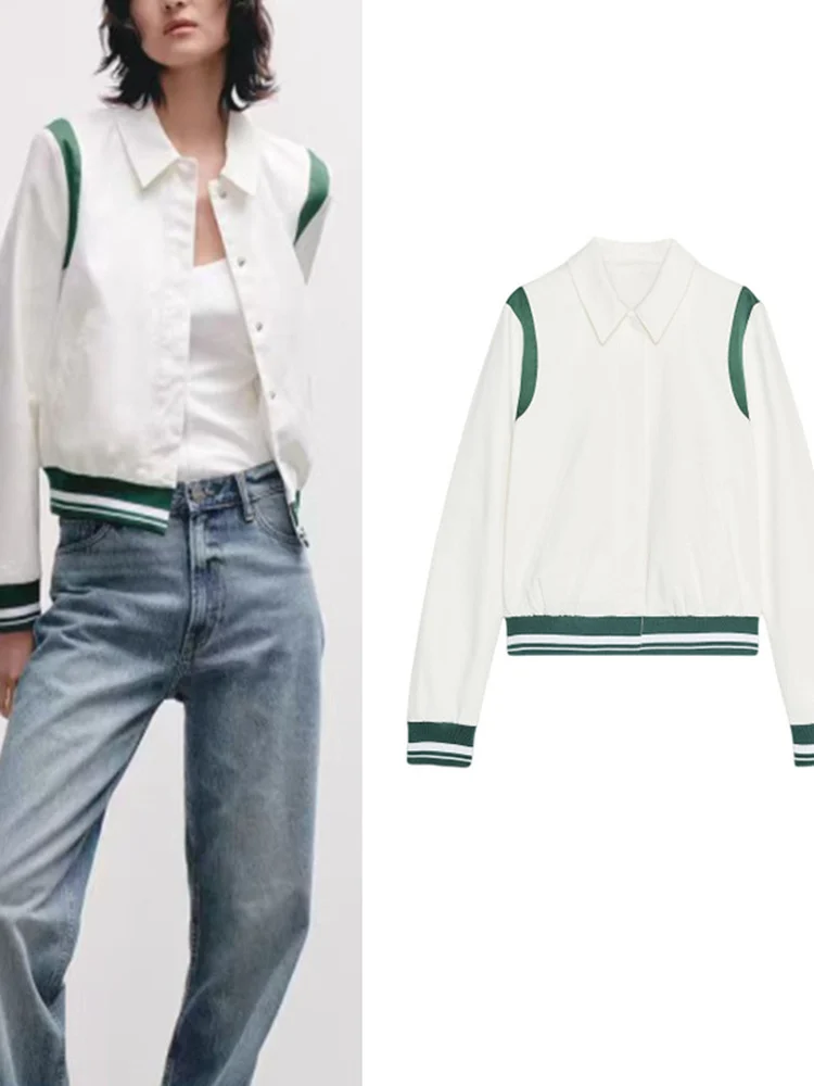 

Новая летняя женская модная бейсбольная куртка с контрастными вставками, воротником в рубчик, длинными рукавами и застежкой на пуговицах