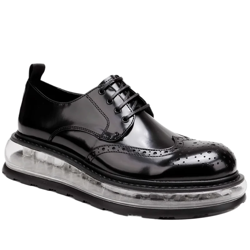 

Genuine Leather Hand-made Luxurious Derby Shoes for Men's Comfortable Thick Platform Casual Shoes Wedding Carving Leather Shoes