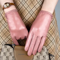 Real Leather Gloves Female Spring Autumn Thin Style Touchscreen Fashion Simple Driving Sheepskin Women Gloves YSW0084