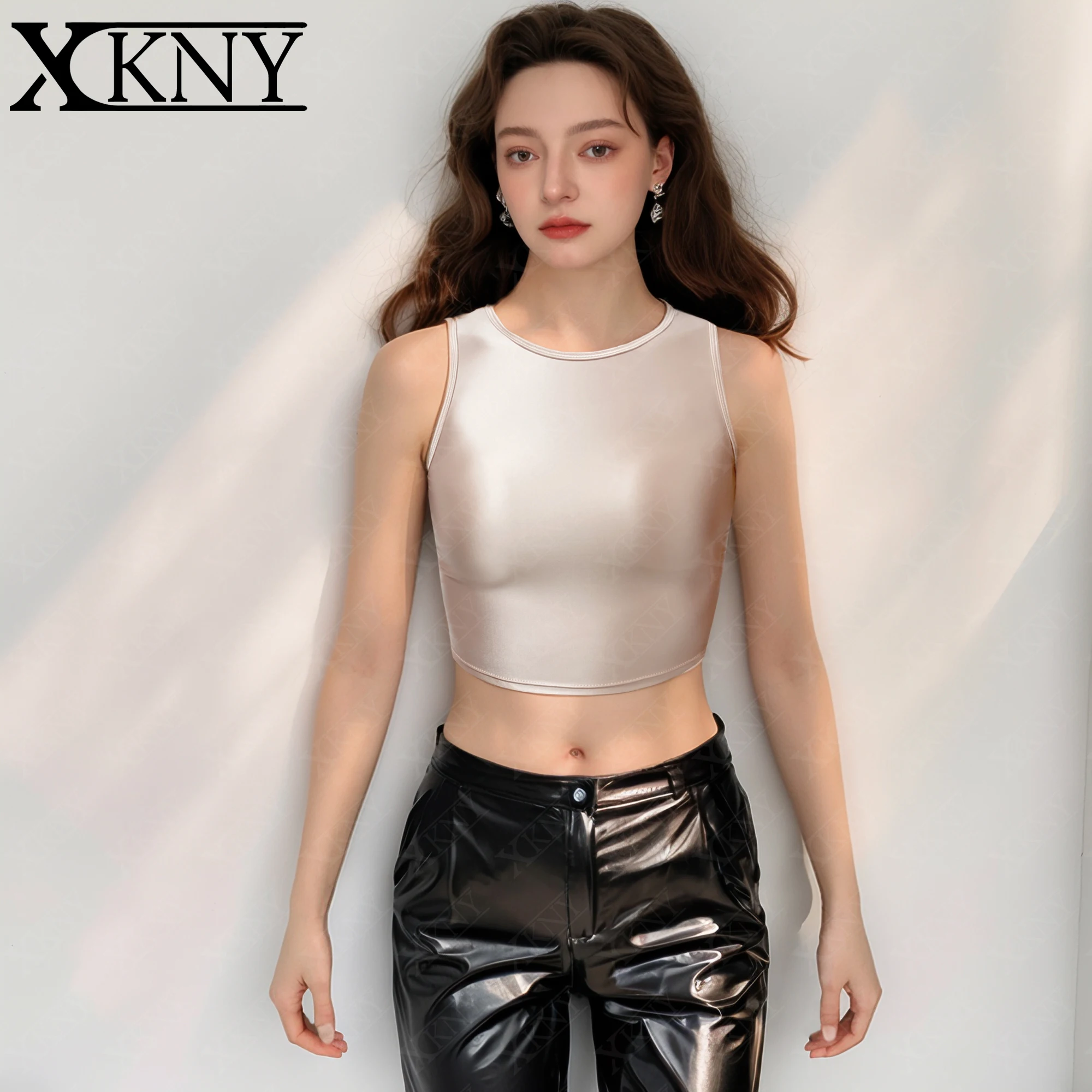 XCKNY glossiness top oil shiny bottoming shirt sleeveless suspender vest satin versatile sports Yoga swimming underwear bra