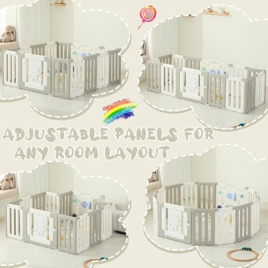 14 painéis caneta de jogo do bebê extra grande cercadinho do bebê dobrável astronautas jogar canetas para bebês e crianças portátil ajustável cerca