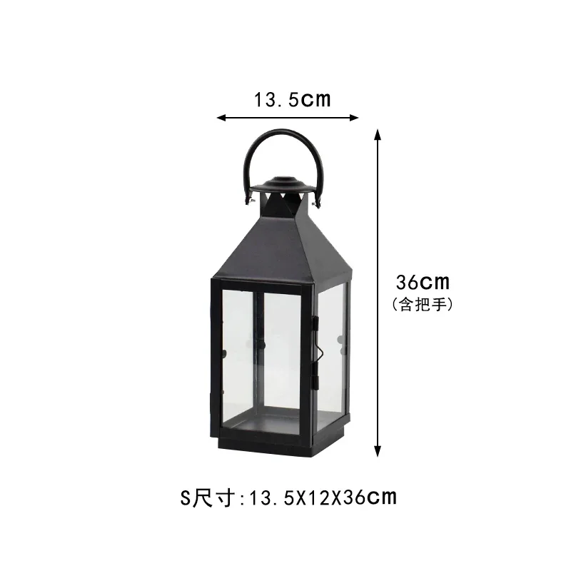 

Wrought Iron Black European Candle Holder Glass Outdoor Candle Holder Lantern Windproof Large Decorazioni