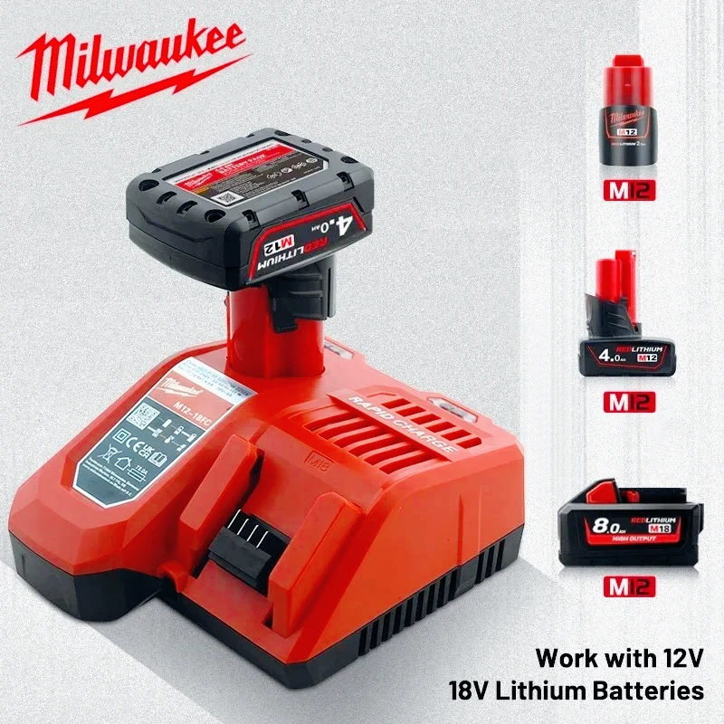 Batteria originale Milwaukee M18 M12 M12 Caricatore rapido M12-18FC per batteria al litio ad alte prestazioni 5.0AH 8.0AH M18B5 M18HB8
