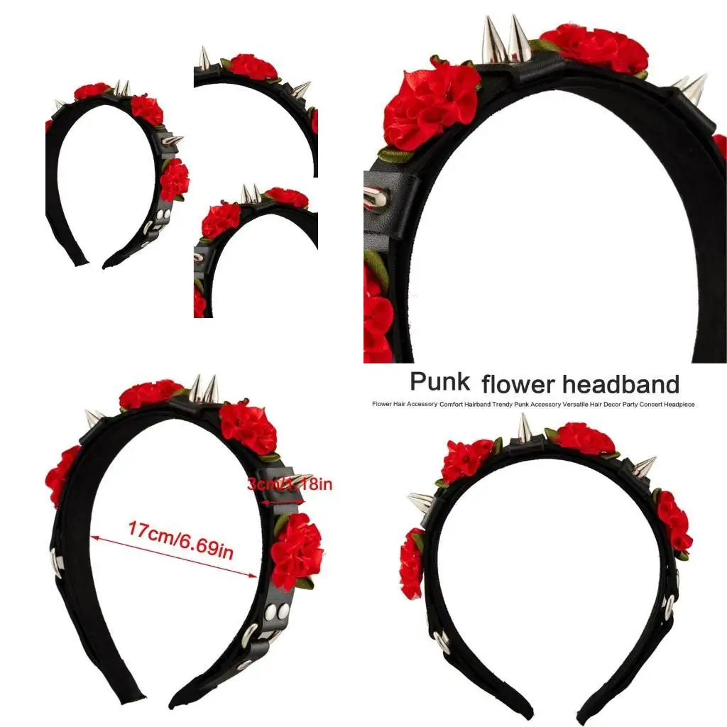 

P9FE Masquerades Party Headband Rivets Studded Hairhoop Cosplay Dress Up Accessories