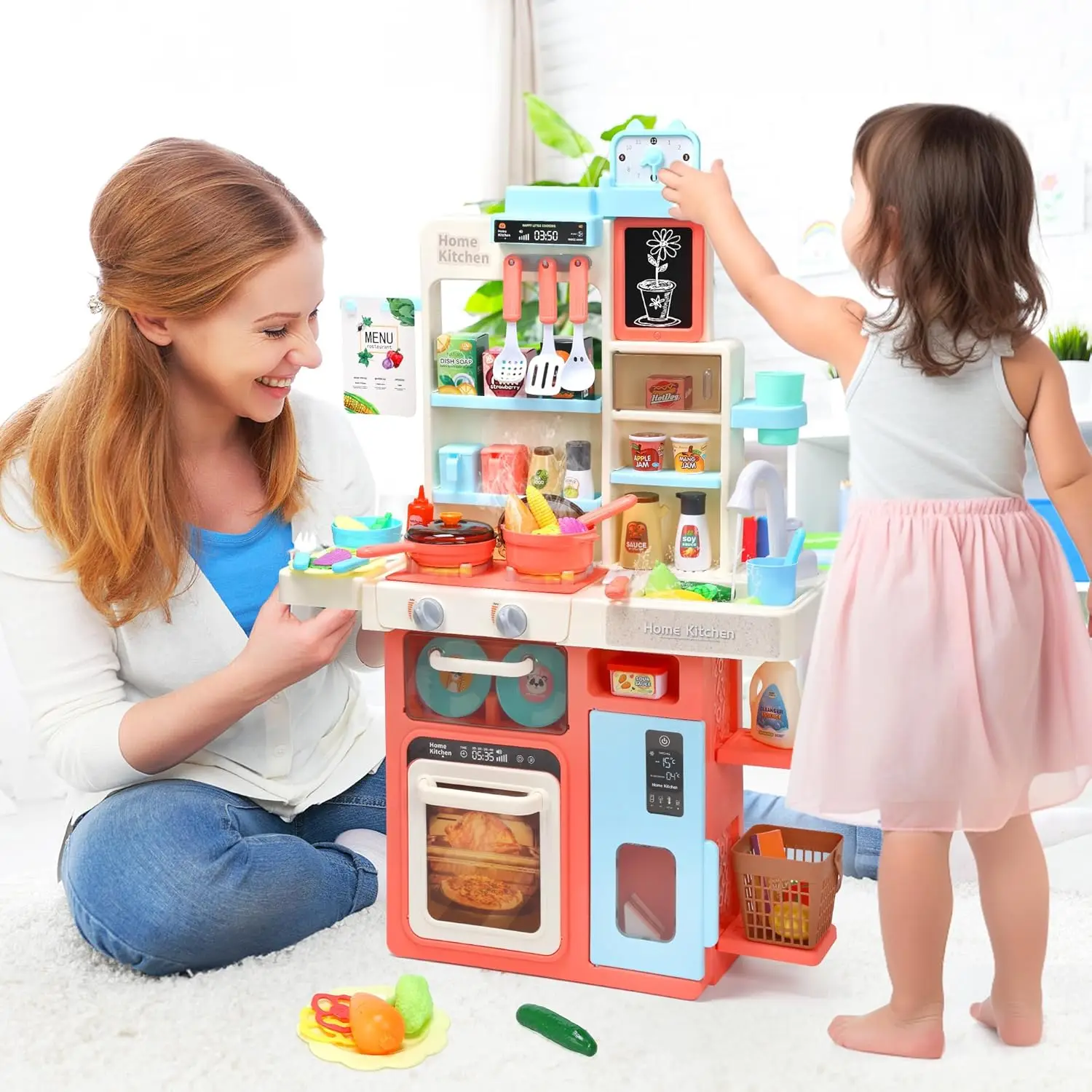 Kids Kitchen Playset, Kitchen Set for Toddler with Sound and Light, Cooking Stove with Steam, Play Sink and Toy Kitchen Accessor