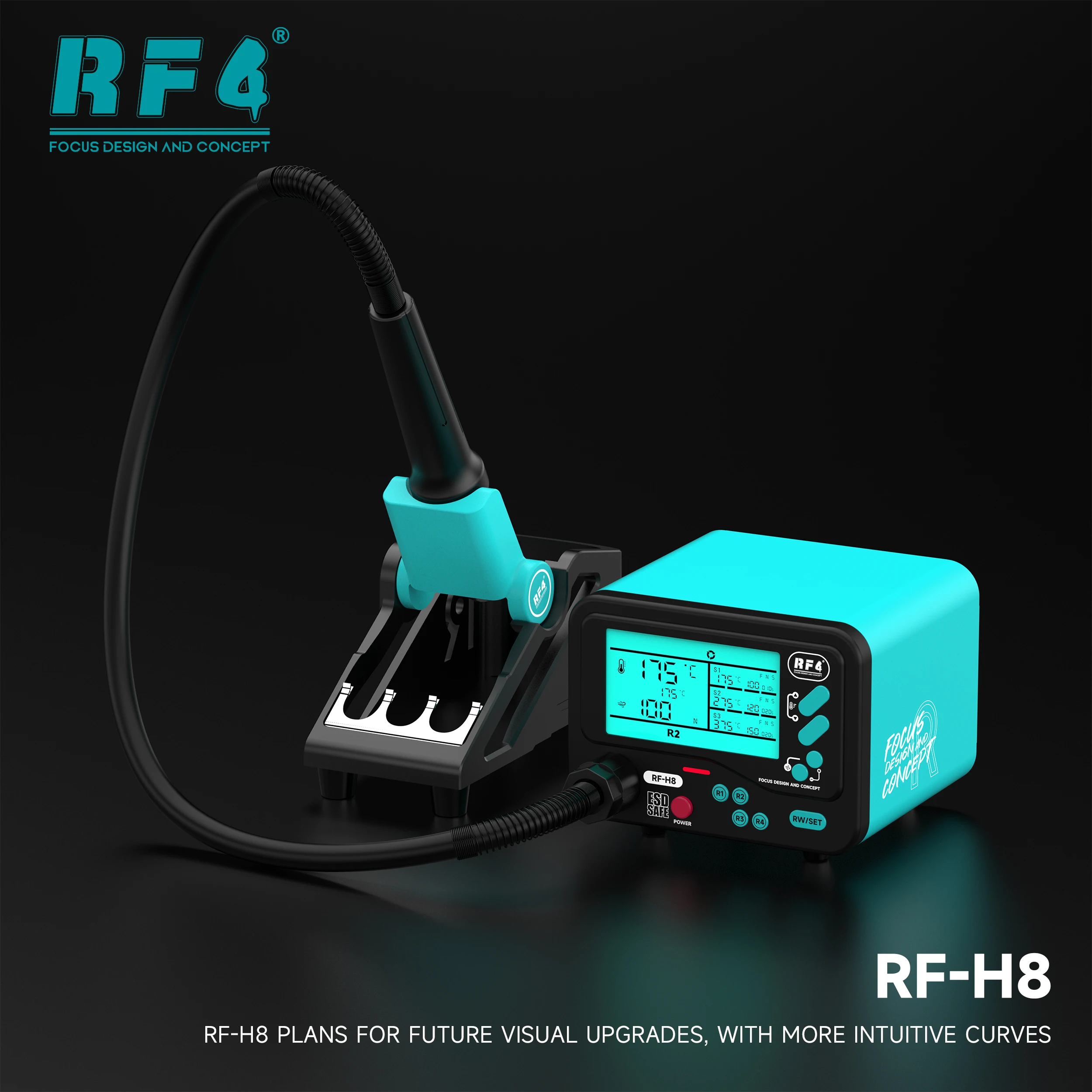RF4 RF-H8 Hot Air Rework Station,Exclusive 4-Channel Memory,Freely Set 3-Stage Temperature Duration For Delicate Components