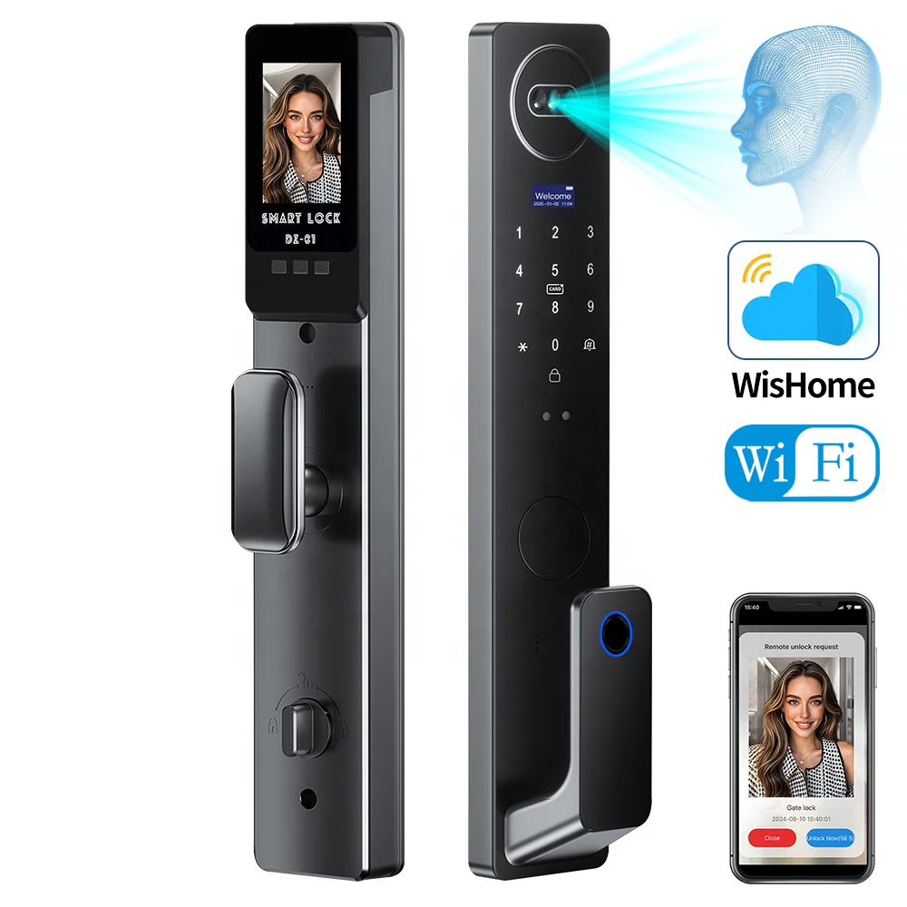 

Wholesale Price Smart 3D Face Recognition Door Lock With cam era Digital Biometric Security Fingerprint Password Door Lock