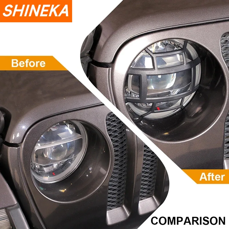 SHINEKA Lamp Hoods For Jeep Gladiator JT 2018+ Car Front Headlight Lamp Decoration Cover For Jeep Wrangler JL 2018+ Accessories