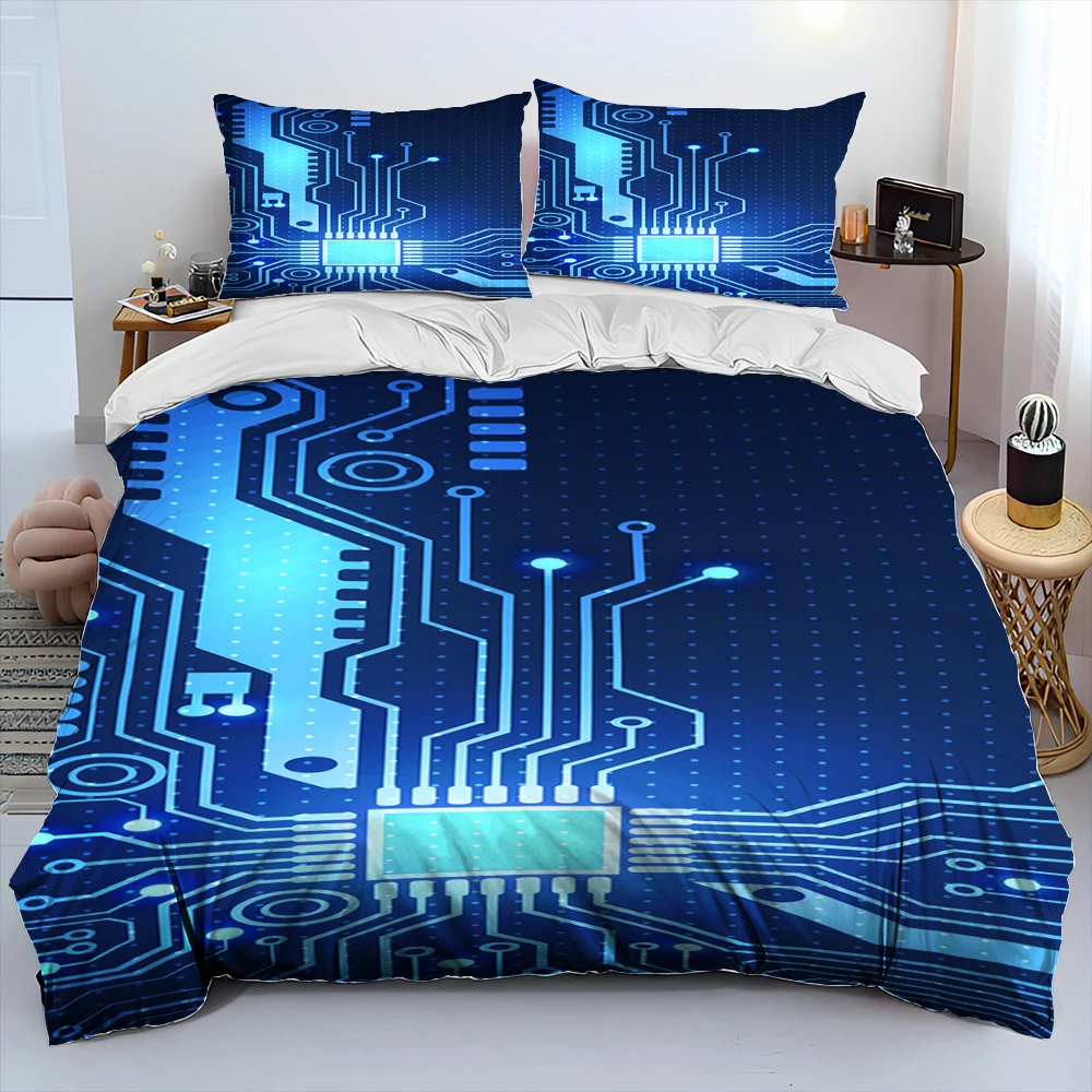 

3D Chip Circuit Board Comforter Bedding Set,Duvet Cover Bed Set Quilt Cover Pillowcase,King Queen Size Bedding Set for Adult Kid