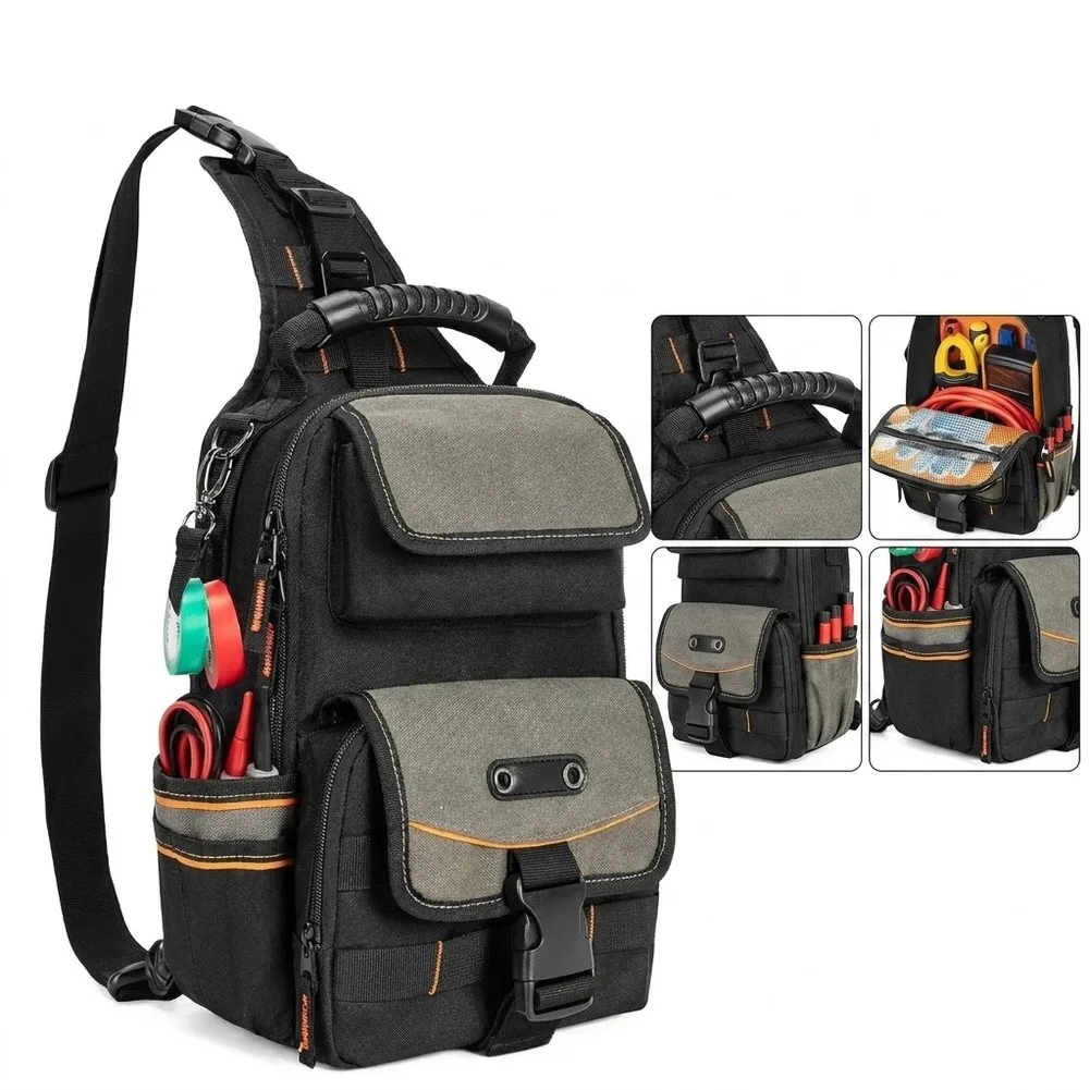 Waterproof 11in Electrician Storage Pouch Crossbody Bag Multi Compartment Small Tool Case For Maintenance Technician Tool Parts