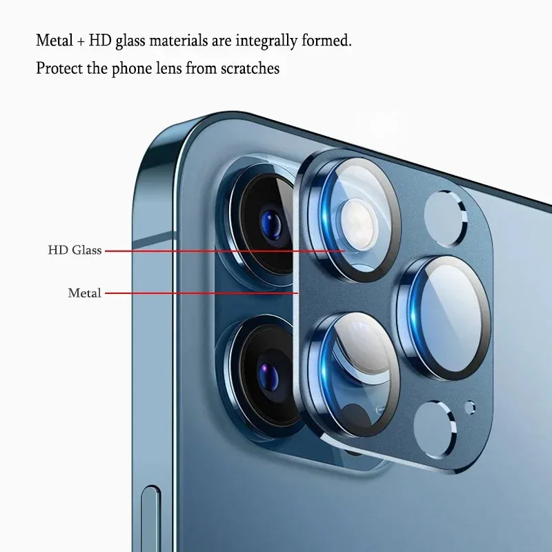 

For IPhone 12 13 14 15 16Pro Max Metal + Glass Lens Protective Cover Camera Protector Film