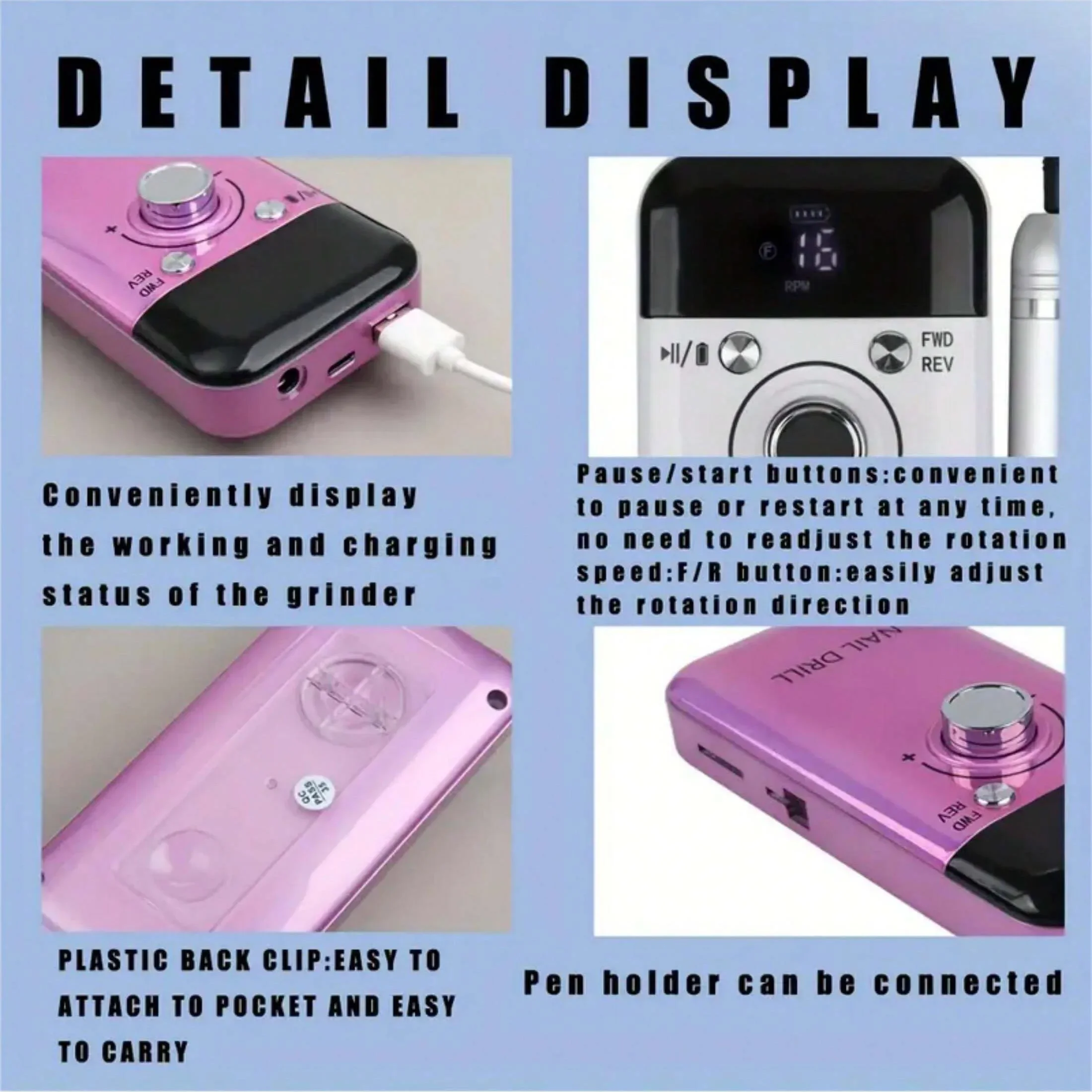 Polisseuse à ongles portable rechargeable Le polisseuse à ongles professionnelle convient aux outils d'ongles et de pédicure à la maison et aux salons de beauté