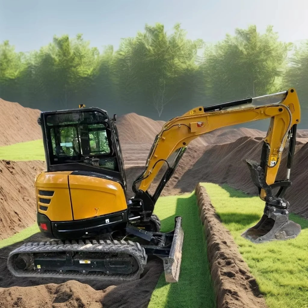 3.8-ton mini excavator, PLC control, zero tail swing, compact excavator, suitable for construction, landscaping, and farm work