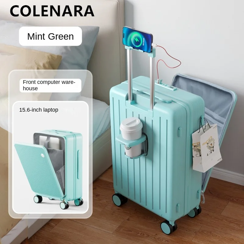 COLENARA 26Inch PC Luggage Multifunctional US Charging Laptop Trolley Case 20 Boarding Box 24 Universal Wheel Cabin Suitcase