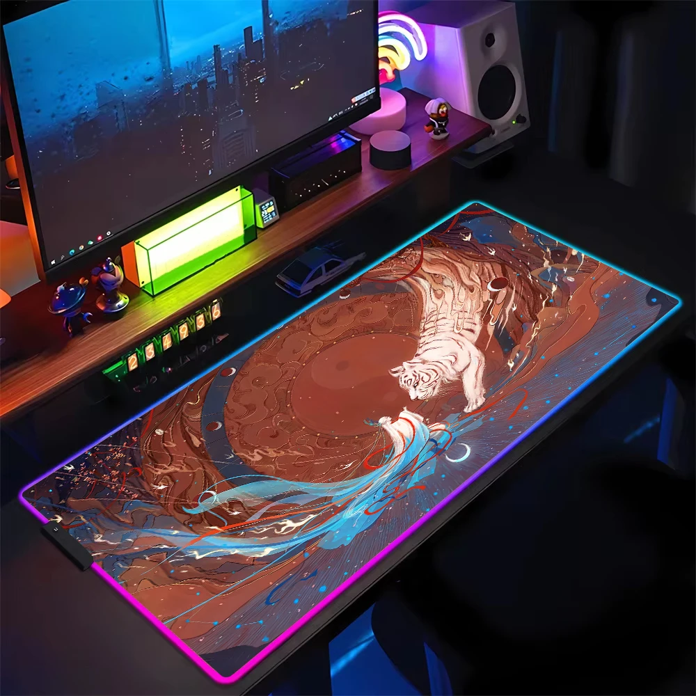 RGB China God animal luminous mouse pad Large rubber non-slip gaming pads Computer desk mat High quality peripheral accessories