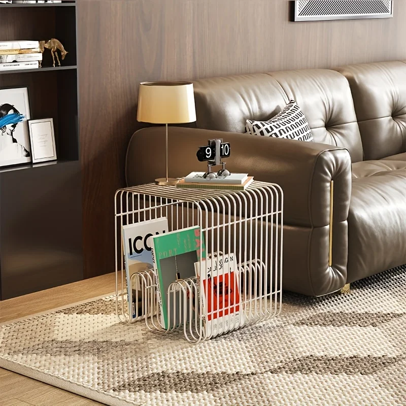 Nordic Metal Coffee Tables with Storage Modern Accent Tables for Sofa Creative Newspaper Display Rack Living Room Coffee Table