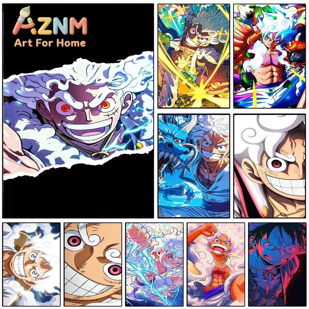 Anime One Piece Gear 5 Nika Luffy Frameless Canvas Wall Art Painting Poster Home Bedroom Living Room Decoration Art Print Wall