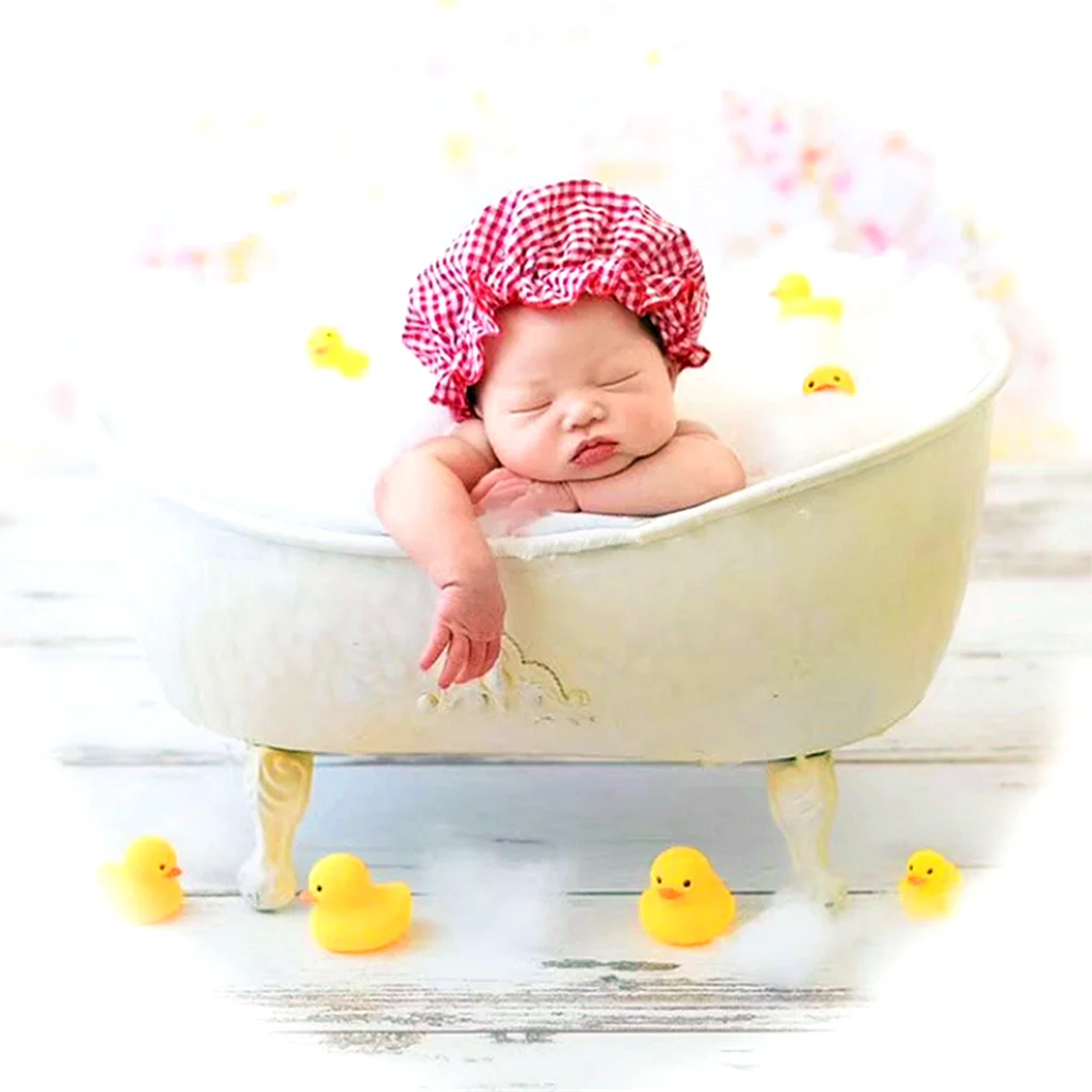 Baby Cribs Iron Shower Bathtub Cotton Ducks Set Children Bubble Machine Furniture Photo Accessories Newborn Photography Props