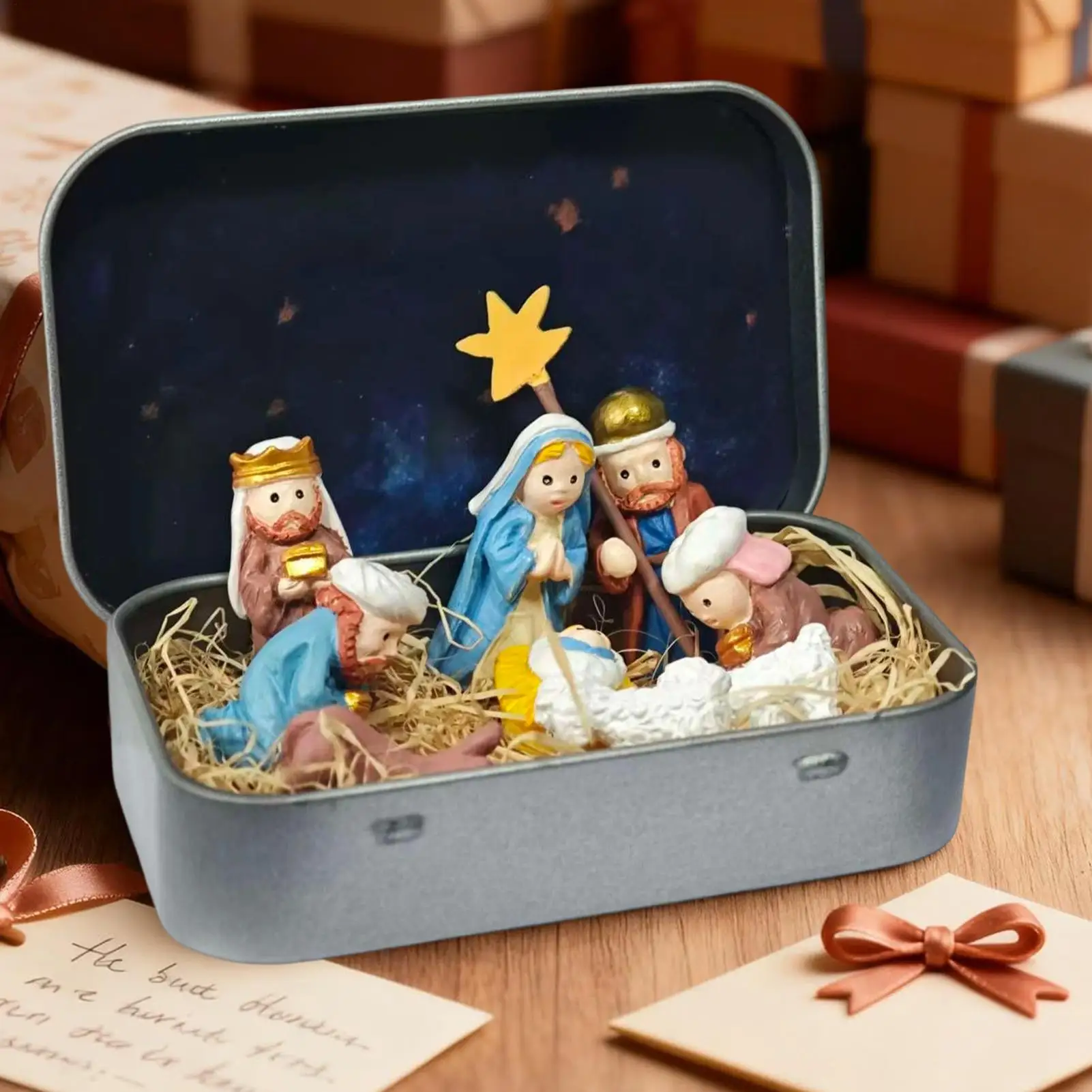 Mini Christmas Nativity Scene Set in a Tin Box, Handcrafted Pocket Nativity Scene Set, Holy Family Display, Small Religious Orna
