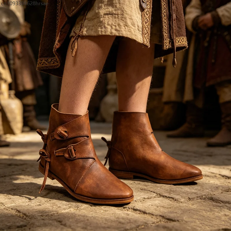 

Medieval Renaissance Retro Royal Prince Role Play Men's Costume Shoes Cosplay Bandage Ankle Boots Party Knight Footwear