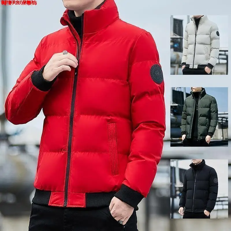 

Зимнее повседневное хлопковое джето для мужчин, модное повседневное пальто с воротником-стойкой и хлебом, однотонное повседневное пальто на молнии с украшением