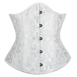 Underbust Push Up Corset Steel Bones Korset For Women Jacquard Floral Gothic Gorset Black White