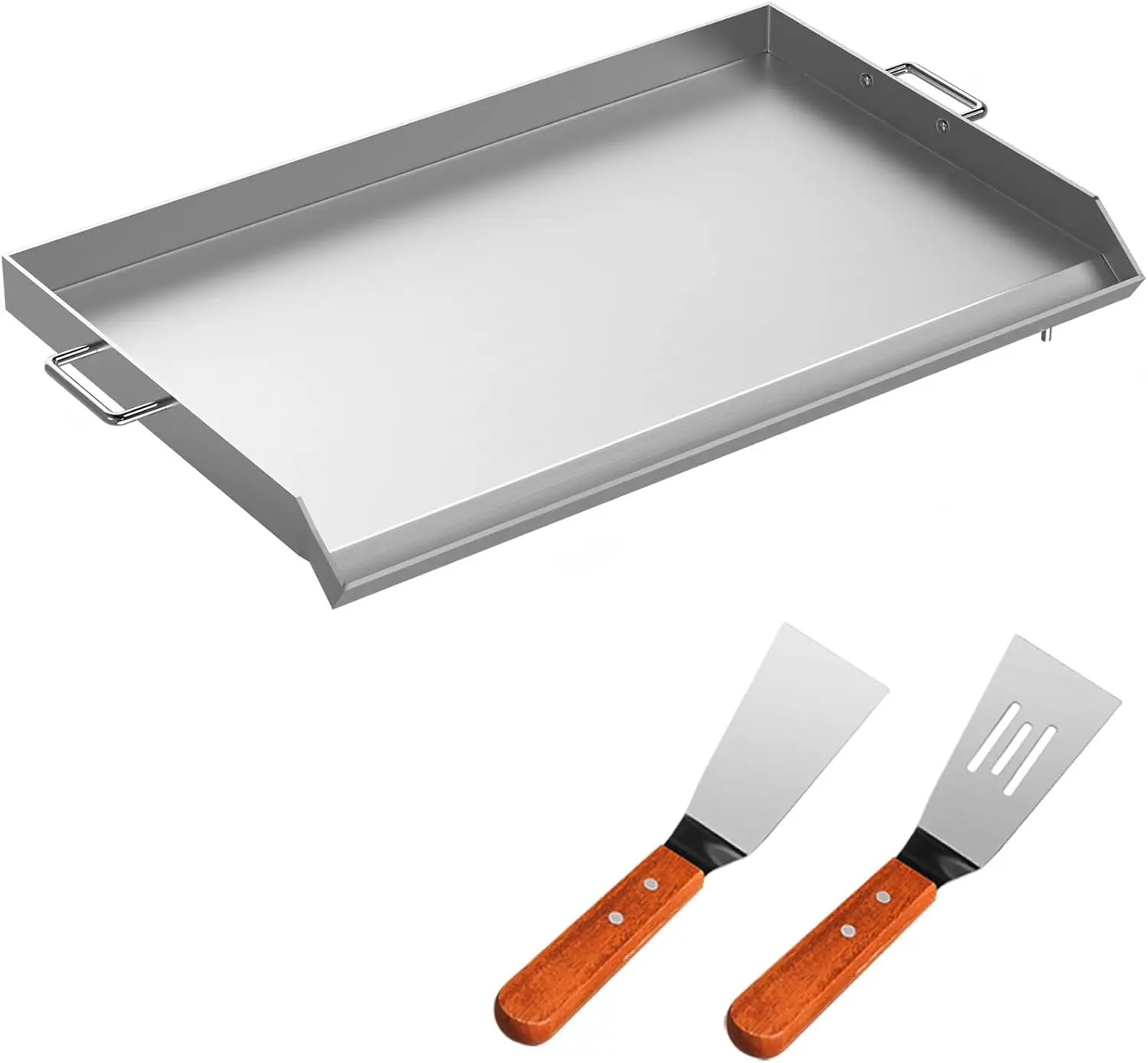 Stainless Steel Griddle,Universal Flat Top Rectangular Plate, BBQ Charcoal/Gas Non-Stick Grill with 2 Handles and Grease Groove