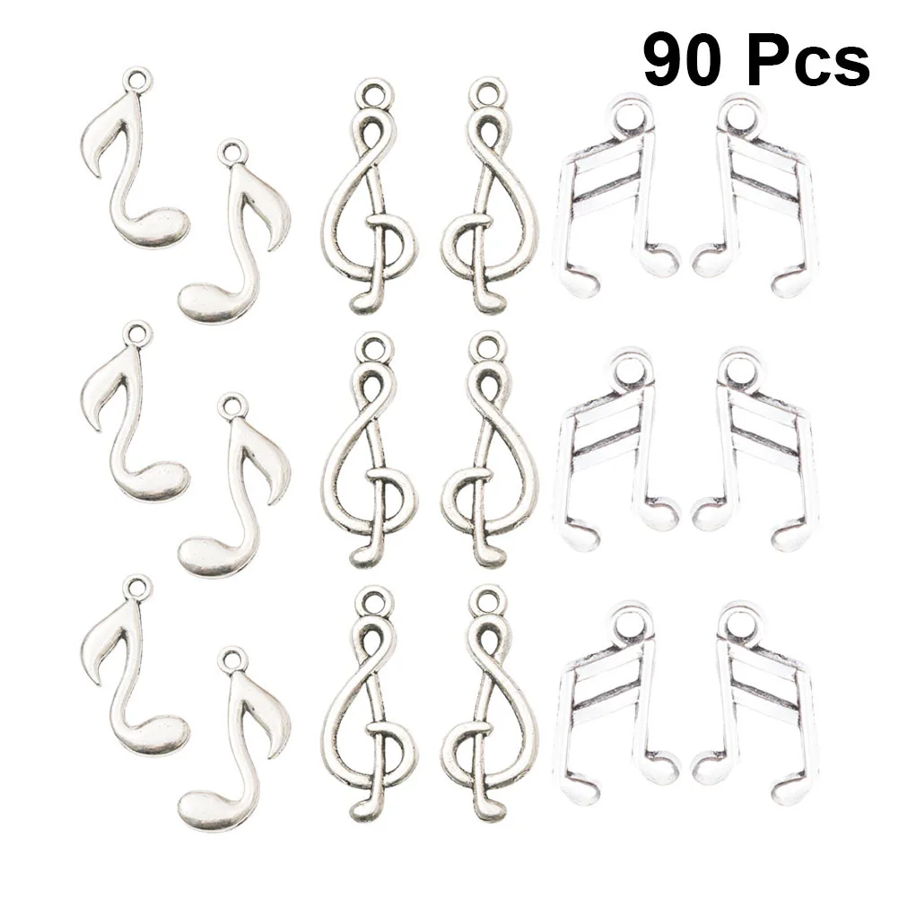 

90Pcs Note Pendant DIY Craft Set Alloy Hanging Charms Necklace Keyring Decorative Accessories Gift Supplies Silver