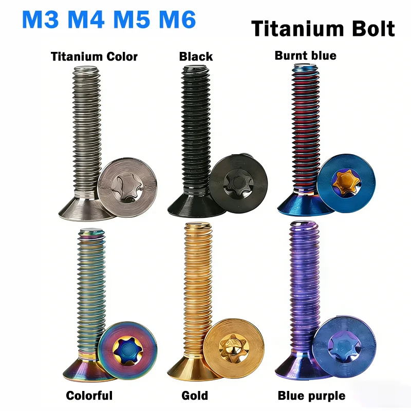 1pcs TC4 Titanium Alloy Flat Countersunk Head Torx Screw M3 M4 M5 M6 for Electric Motorcycle Bicycle Modification Accessories