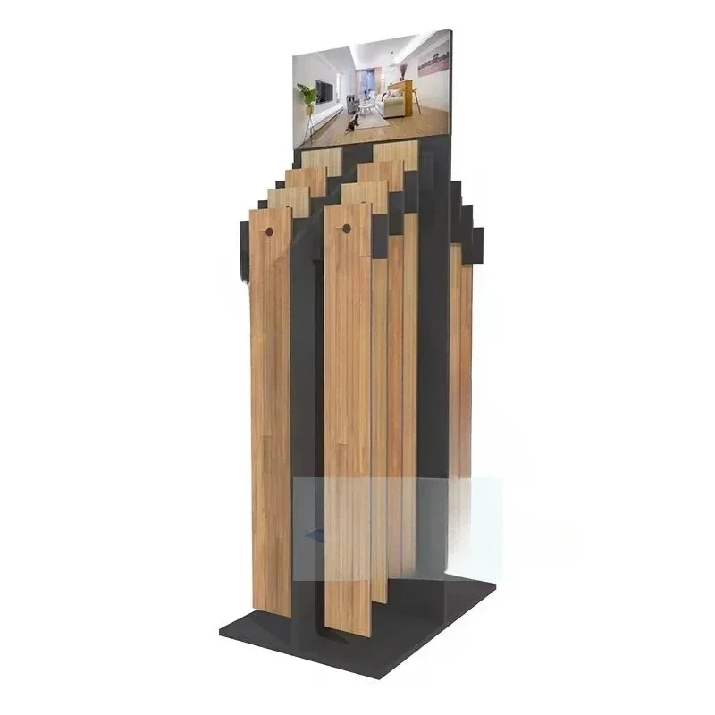 Modern style metal brick floor stand hardwood floor display stand with wood board porcelain hardwood laminated brick display