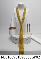 24K Gold Plated Tassel Necklace Bracelet Earrings Jewelry Set Bridal Wedding 3 Piece Set CHD21013