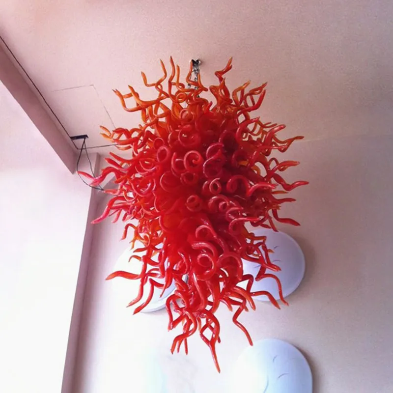 

Red LED Pendant Lamps Chihuly Style Hand Blown Glass Antique Chandelier Light 24 by 44 Inches