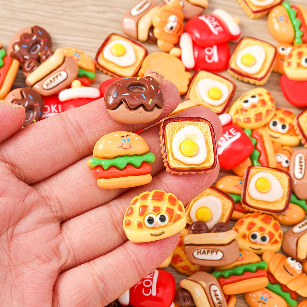 Tusember 15 Stück Gemischte Niedliche Hamburger Cola Toast Donuts Charms aus Harz mit Flacher Rückseite für DIY Schmuckzubehör Frauen Mädchen Kinder Spielzeug – Detail 5