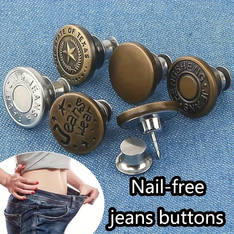 10Pcs Metal Jeans Buttons 17mm Replacement No-Sewing Screw Button Repair Kit Nailless Removable Jean Buckles Clothing Pants Pins