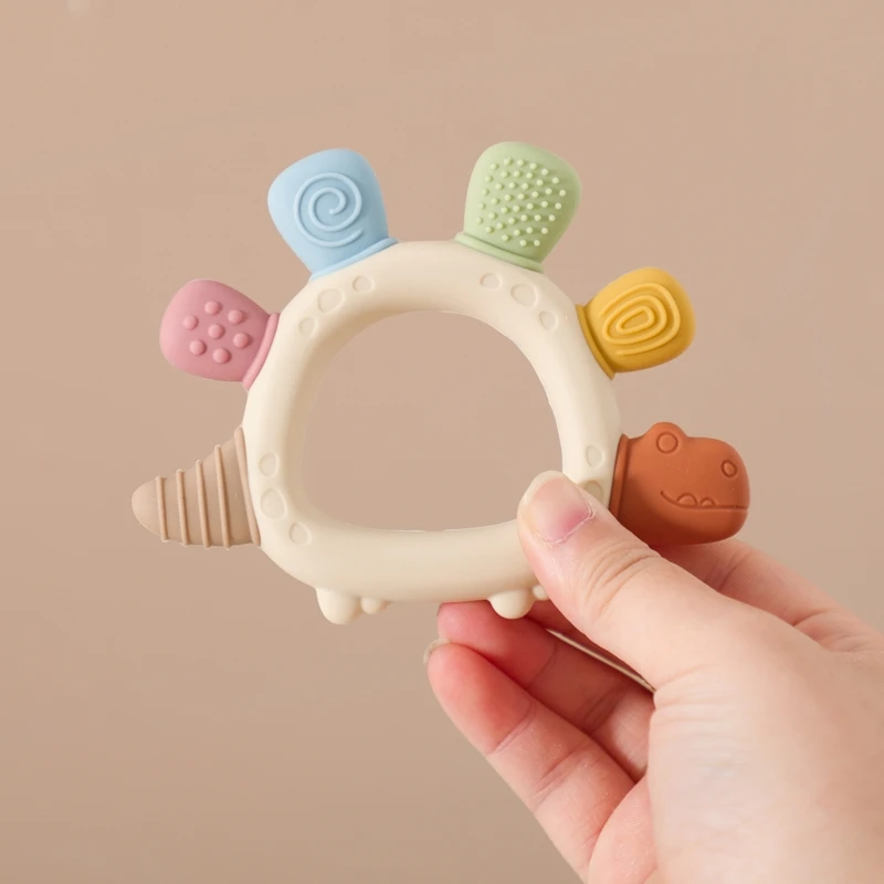 BPA-freier Baby-Dinosaurier-Beißring aus Silikon, sensorisches Spielzeug, leicht zu greifen, Babypflege, lebensmittelechtes Babyspielzeug, Geschenk für Neugeborene, Babyzubehör – Detail 12