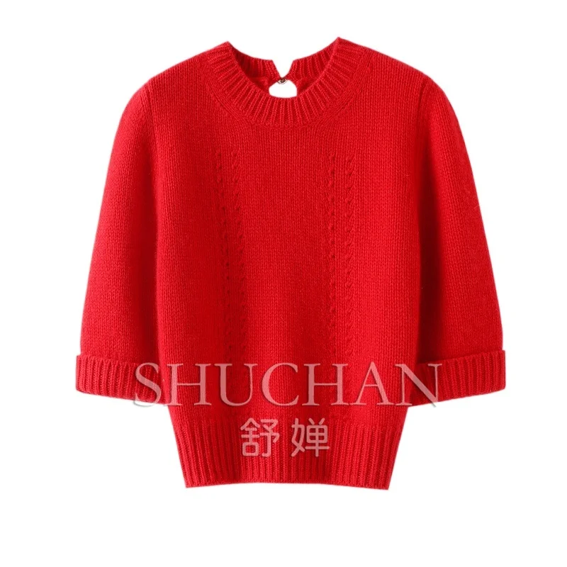 

100% Pure Cashmere Short-sleeved Women's Pure Cashmere Sweater Knitted Pullover Blusa Inverno Feminina Tops Women