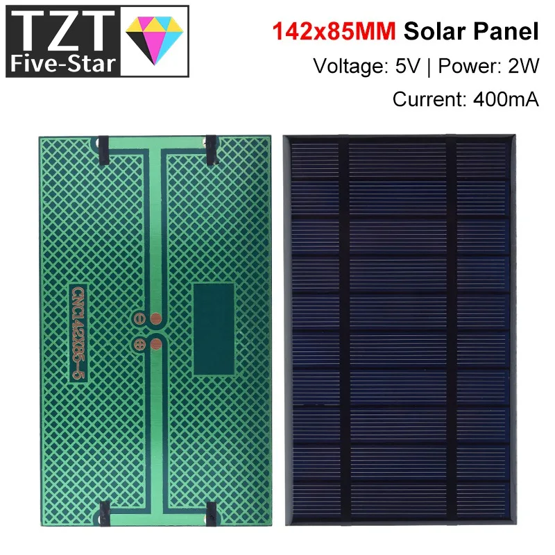 TZT Smart Electronics 400mA 5V 2W Solar Cells Solar Panel Phone Charger Home Improvement 142mm*85mm Polycrystalline Silicon