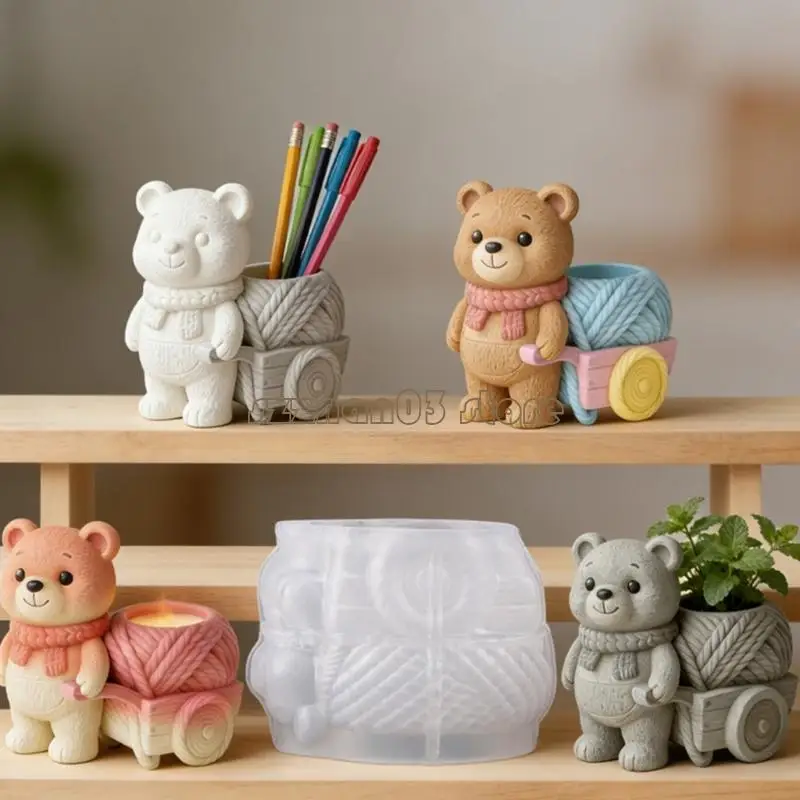 367C Professional Planter Mold Bear Resin Concrete Moulds Silicone Texture Flowerpot Molds Suitable for Craft Projects