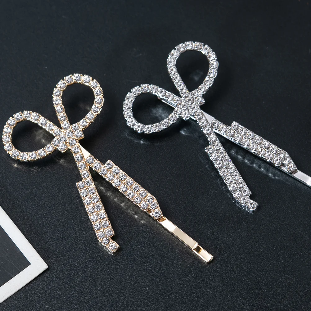 

2Pcs Rhinestones Hair Clip Scissors Shape Elegant Wedding Banquet Hair Accessories Shiny Barrette Charming Gift for Women