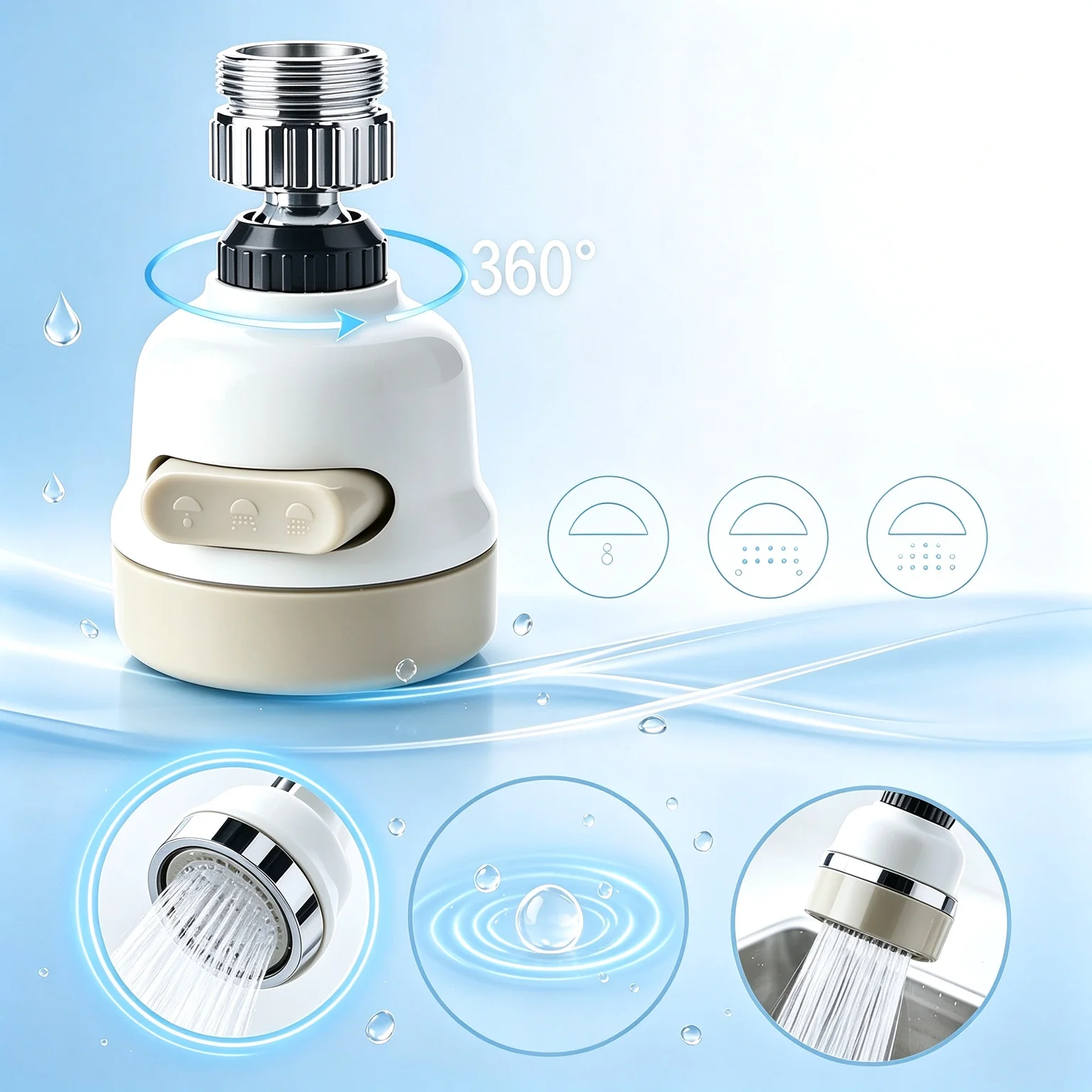 360 Degree Swivel Kitchen Faucet Aerator Adjustable Three Mode Sprayer Filter Diffuser Water Saving Nozzle Bath Faucet Connector