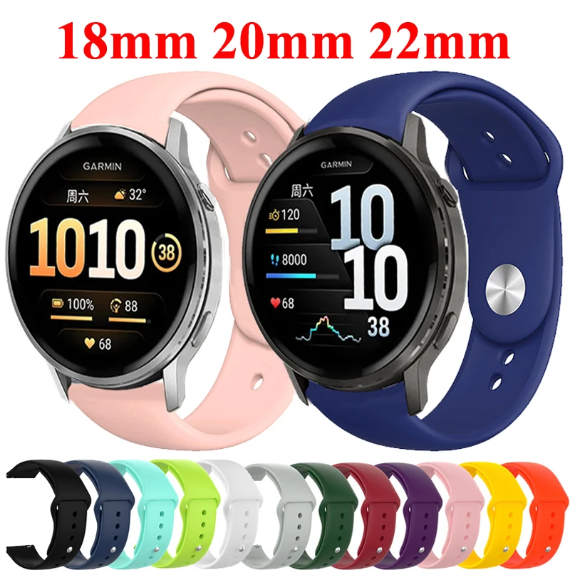 18mm 20mm 22mm Sport Silicone Strap For Garmin Venu 4 45mm 41mm/Venu 2 3/Vivoactive 6 5 4 Band Forerunner 55 970 245 255 265 645