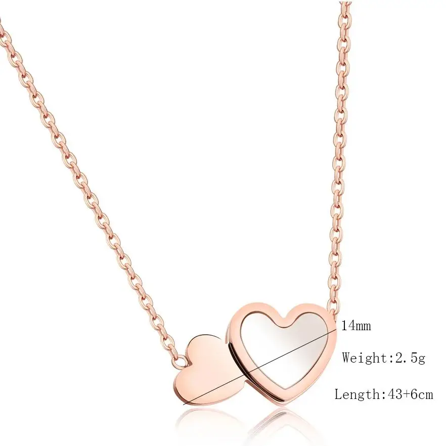 Stylish little fresh double Heart Sweet shell set stainless steel collarbone necklace for ladies birthday party jewelry