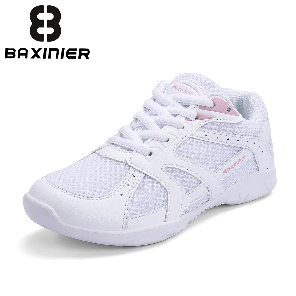 BAXINIER Girls White Lightweight Dance Cheer Tennis Shoes Youth Kids Training Competition Padded Flexible Support Sneakers