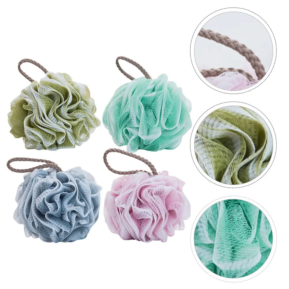 4Pcs Mesh Bath Balls Shower Ball Bath Poufs Body Exfoliating Ball for Effective Keratin Removal Rich Foam Low Shower Gel